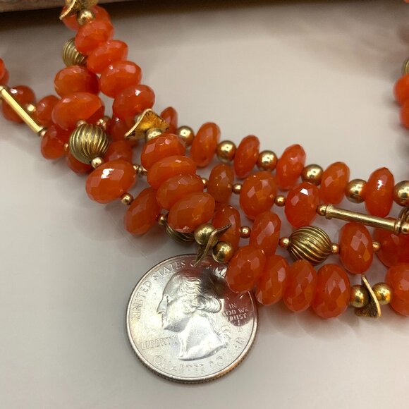 Carnelian Facet Cut Roundel Beads Vermeil John Beeman Design 4 Strand Necklace - Picture 7 of 14